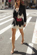 Karleedress Single Button Striped Lace Trim Crop Blazer