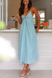 Karleedress V Neck Lace-up Striped Midi Cami Dress
