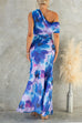 Asymmetric One Shoulder Ruched Waist Floral Print Maxi Dress