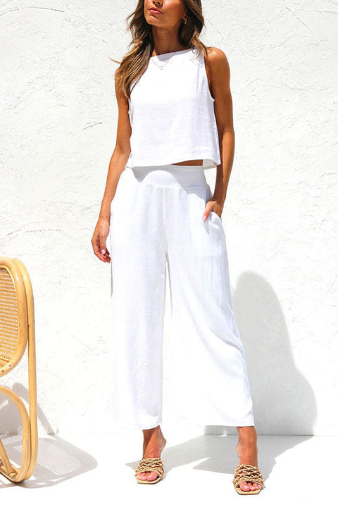 Karleedress Buttons Tank Top and Pockets Wide Leg Crop Pants Set