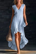 Karleedress V Neck Sleeveless High Low Hem Ruffle Maxi Dress