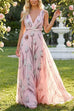 Deep V Neck Sleeveless Floral Print Swing Maxi Dress