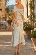 Karleedress Off Shoulder Floral Print Irregular Hem Midi Dress
