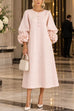 Karleedress Floral Applique Puff Sleeve A-Line Midi Dress