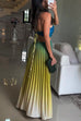 Karleedress Sleeveless Cut Out Back Lace-up Gradient Pleated Maxi Dress