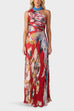 One Shoulder Sleeveless Cut Out Waist Floral Print Maxi Dress