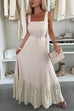 Square Neck Lace Splice Maxi Cami Dress