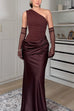 Karleedress One Shoulder Sleeveless Ruched Patchwork Satin Maxi Dress