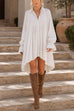 Karleedress Lapel Bell Long Sleeves High Low Hem Shirt Dress