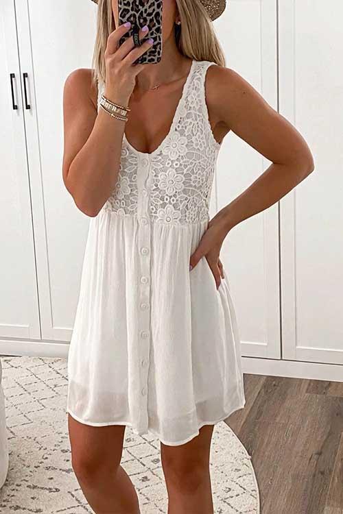 Karleedress Lace Floral Buttons Swing Tank Dress