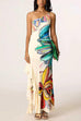One Shoulder Sleeveless Floral Print Ruffle Slit Maxi Dress