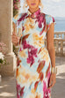 Cowl Neck Short Sleeves Tie Dye Maxi Dress