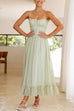 Karleedress Frill Trim Lace Up Ruched Maxi Cami Dress