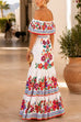 Karleedress Off Shoulder Floral Print Ruffle Maxi Dress
