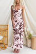 Spaghetti Strap V Neck Floral Print Slit Maxi Dress