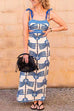 Karleedress Tie Shoulder Cut Out Waist Printed Maxi Dress