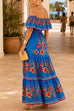 Karleedress Off Shoulder Bow Waist Floral Print Ruffle Maxi Dress