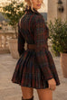 Karleedress Lapel Long Sleeves Button Up Plaid Mini Dress