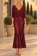 Karleedress V Neck Drop Shoulder Sweater and Satin Maxi Cami Dress Set (A)