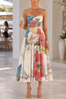 Spaghetti Strap Sweetheart Neck Abstract Floral Print Midi Dress
