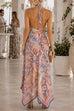 Halter Neck Open Back Floral Print Maxi Dress