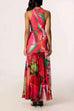 Mockneck Sleeveless Ruched Printed Maxi Dress