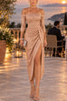 Karleedress Off Shoulder High Slit Ruched Glitter Party Dress