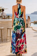 Halter Neck Abstract Floral Print Maxi Dress