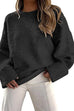 Karleedress Crewneck Drop Shoulder Solid Knitted Pullover Sweater