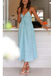 Karleedress V Neck Lace-up Striped Midi Cami Dress