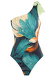 Karleedress Bow One Shoulder One-piece Swimsuit Ruffle Cover Up Skirt Printed Set