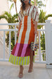 Karleedress Knot Front Cut Out Puff Sleeves Side Slit Printed Midi Dress