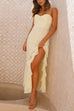 Karleedress Spaghetti Strap Ruffle Slit Maxi Chiffon Dress