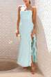 Karleedress Adjustable Strap Ruffle High Slit Maxi Dress