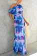 Asymmetric One Shoulder Ruched Waist Floral Print Maxi Dress