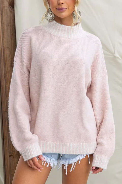 Mockneck Drop Shoulder Comfy Pullover Sweater