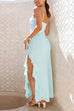 Karleedress Adjustable Strap Ruffle High Slit Maxi Dress