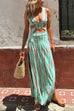 Karleedress V Neck Sleeveless Cut Out Waist Side Slit Tie Dye Maxi Dress