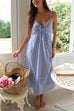 Karleedress V Neck Lace-up Striped Midi Cami Dress