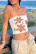 Karleedress Strapless Tube Floral Print Crop Top