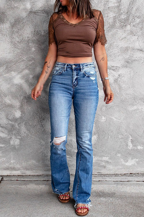 Karleedress Distressed Bell Bottoms Ripped Jeans