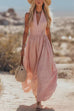West Resort V Neck Sleeveless Cotton Linen Dress