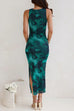 Karleedress Sleeveless Side Slit Printed Bodycon Midi Dress