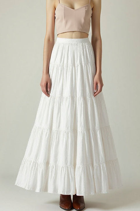 Karleedress Smocked Elastic Waist Ruffle Tiered Maxi Skirt