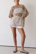 Round Neck Half Sleeves Crochet Hollow Out Sequin Top