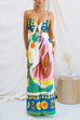 Karleedress Spaghetti Strap Cut Out Unique Print Wide Leg Jumpsuit