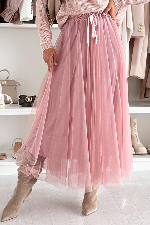 Elastic Waist Mesh Flowy Maxi Skirt