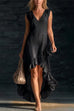 Karleedress V Neck Sleeveless High Low Hem Ruffle Maxi Dress