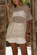 Crewneck Half Sleeves Crochet Hollow Out Sequin Top