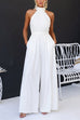 Halter Neck High Waist Pocketed Wide Leg Jumpsuit